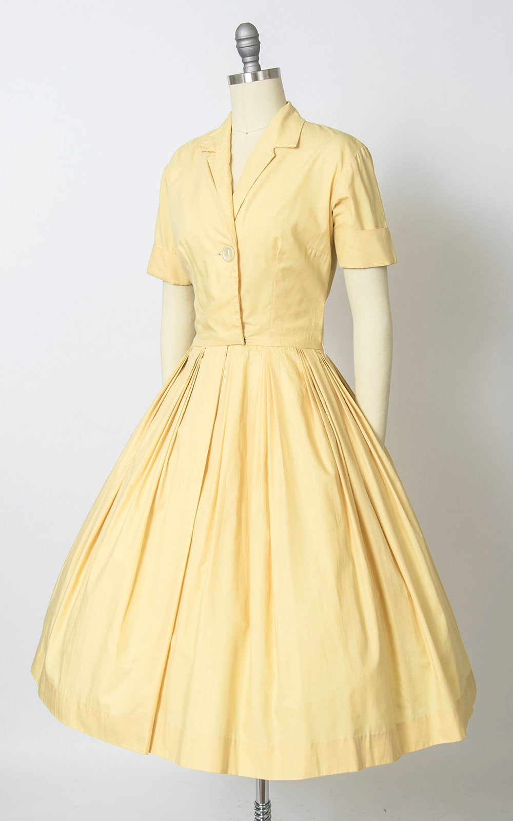 1950s Pastel Yellow Cotton Shirt Dress ...